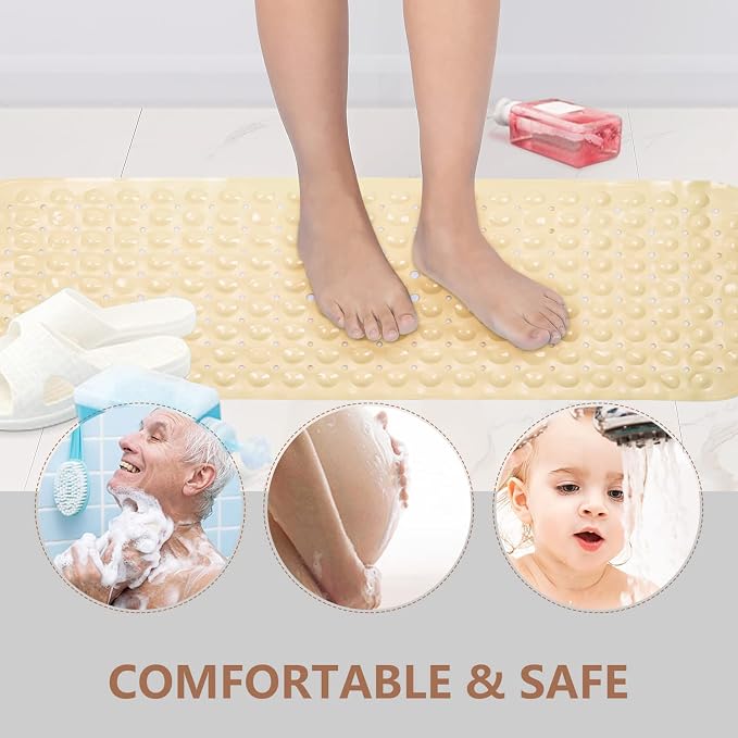 Sheepping Baby Bath Mat for Tub Non Slip Extra Long Cover Bathtub Mat for Toddler Kids 40 X 16 Inch - Eco Friendly Infant Bath Tub Mat with 200 Big Suction Cups,Machine Washable Shower Mat