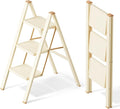 SOLADDER 3 Step Ladder, Anti-Slip and Lightweight Foldable Step Stool for Adults to Use in Kitchen, Closet and Library, 300lbs(Cream Chocalate)