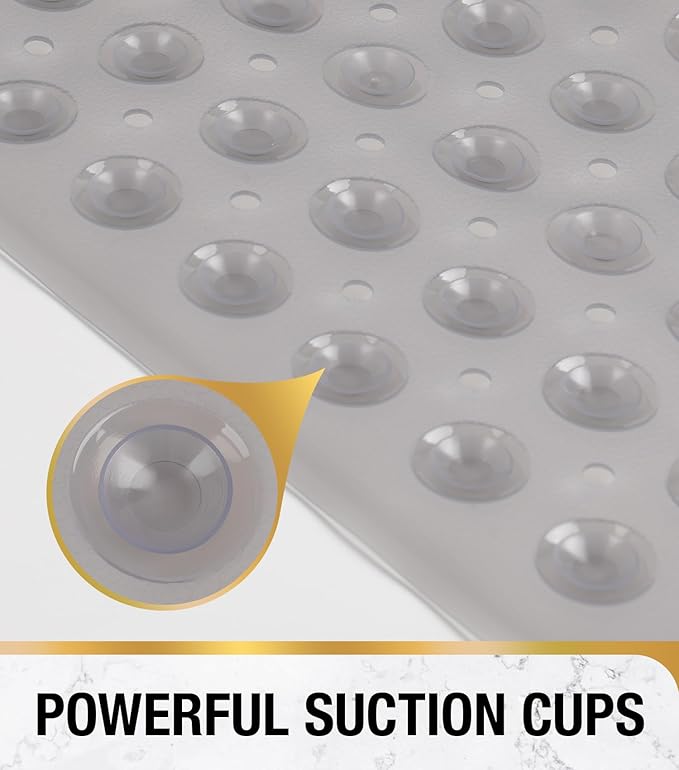 HITSLAM Shower Bathtub Mat Non Slip, 24"x 24" Bath Mat for Tub, Soft PVC Shower Mats for Inside Shower with Suction Cups and Center Drain Hole, Machine Washable Bathroom Floor Mat, Grey