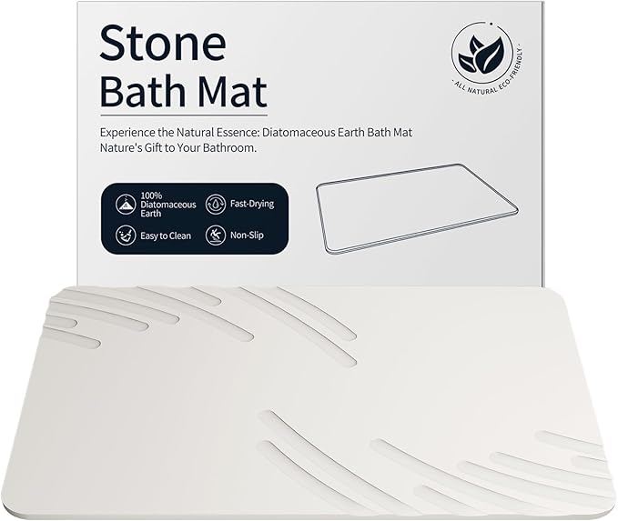 ZIKIBL Stone Bath Mat Diatomaceous Earth Shower Mat Super Absorbent Non-Slip Diatomite Stone Bath Mats for Bathroom Floor Quick-Drying Natural Easy to Clean（24 * 16''）