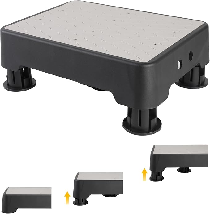 Adjustable Step Stool, 700 LBS Capacity Safety Bed Step for Seniors, Exercise Setp Platform, Portable Stair Assist for Elderly, Wide Step up for Kitchen, Car, Bedside & Shower, Grey