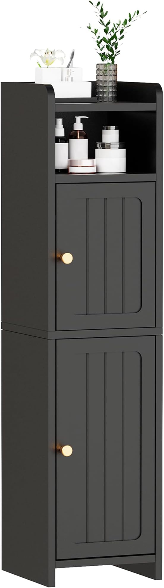 BEWISHOME Small Bathroom Cabinet, Bathroom Storage Cabinet with Adjustable Shelves & 2 Doors, Narrow Toilet Paper Cabinets, 7.9" D x 7.9" W x 31.5" H, for Small Spaces, Black YYG03B
