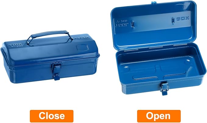 HARFINGTON Tool Box 11.4" Portable Steel Tool Box Hip Roof Style with Metal Latch Closure Tool Chest for Household Workshop Car, Blue