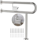 Toilet Grab Bar with Leg 31.5x28 Inch, ZUEXT Brushed Nickel Knurled Toilet Support Bar with Toilet Paper Holder,Stainless Steel Wall & Floor Mounted Bathroom Support Rail for Elderly Disabled Pregnant