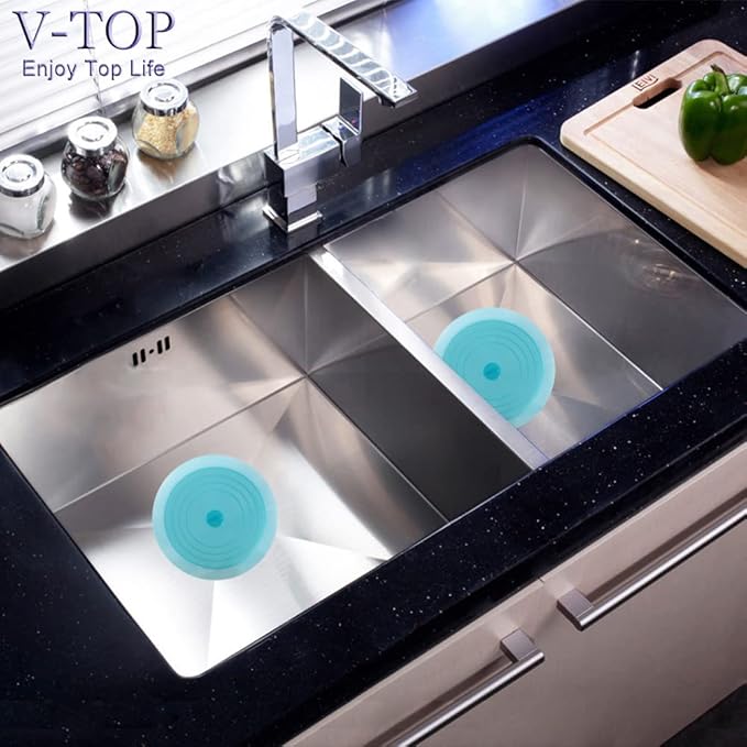 V-TOP Tub Stopper 2 Pack, 6 inches Large Silicone Drain Plug Hair Stopper Flat Suction Cover for Kitchen Bathroom and Laundry (Blue Transparent)