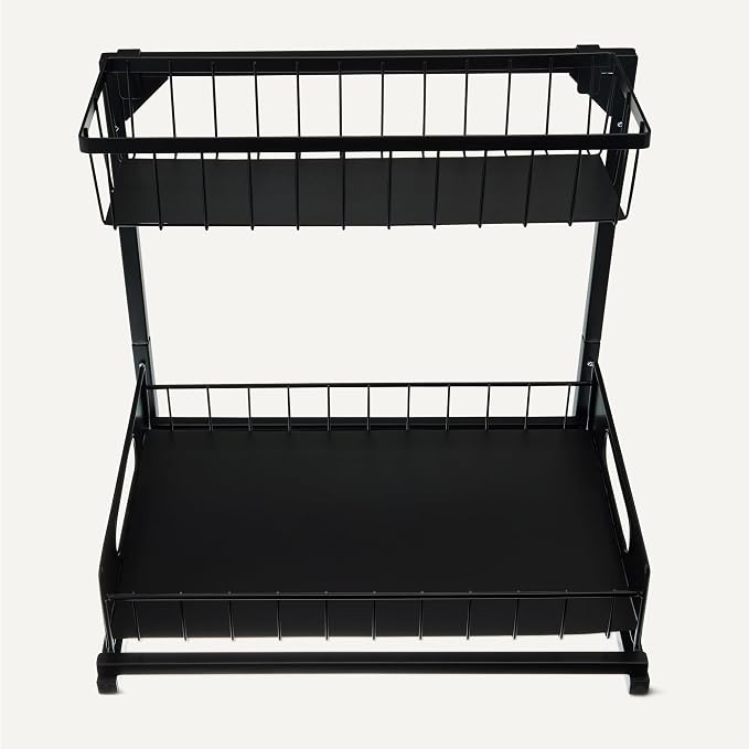 Amazon Basics L-Shape Under Sink Storage Pull Out Cabinet Organizer, Space-Saving Design, Durable and Rust-Resistant, Black, Pack of 2