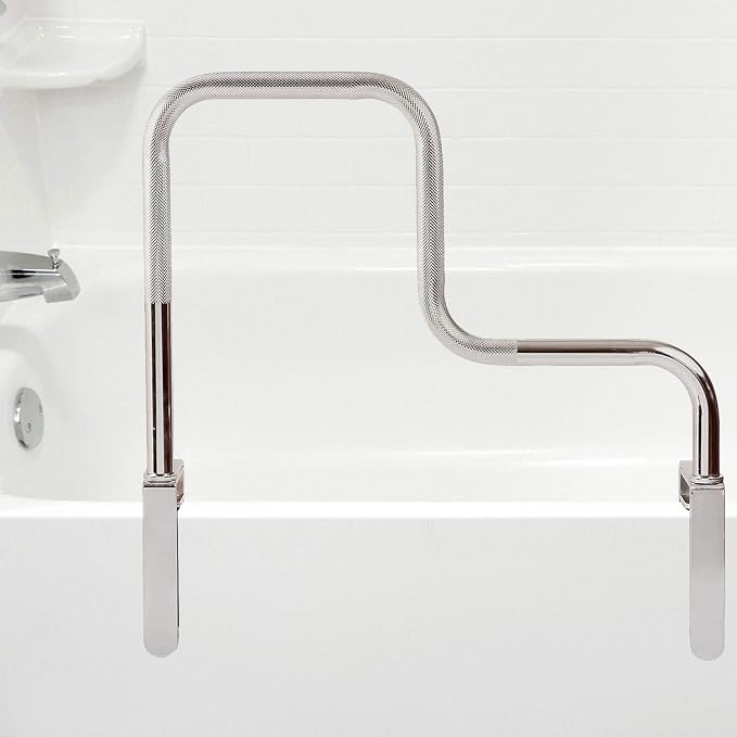 DMI Chrome Plated Adjustable Grab Bars for Bathtub and Showers for Seniors, Rust-Resistant Safety Rail with Textured Non-Slip Handle, 250 lb Capacity, Brackets Fit 3.3" - 5.8” Tub Walls