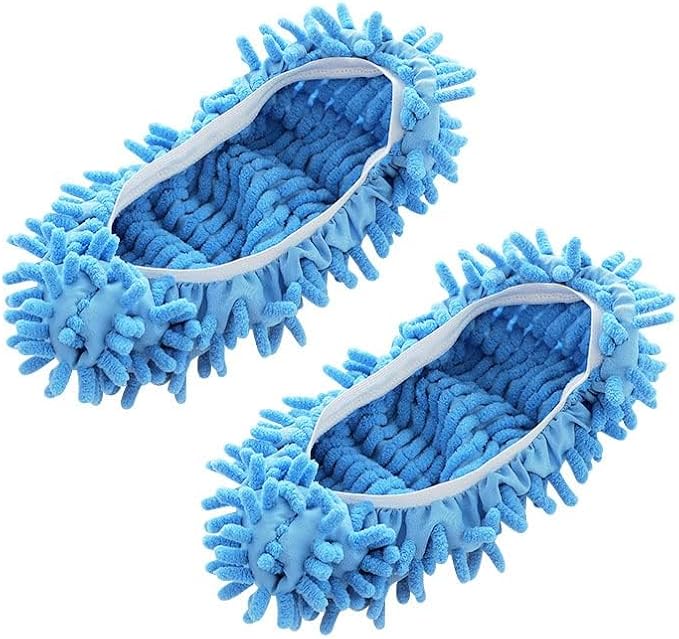 Mop Slippers,Mop Shoes,Dust Duster, Mop Socks for Women Men Kids Foot, Microfiber Reusable for House Office Bathroom Kitchen (Blue,One Size)