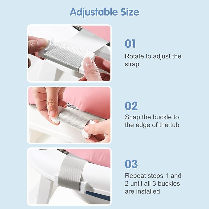 Colorlife Baby Bath Seat Support Net Infant Bathing Seat Support Mat, Comfortable Adjustable Non-Slip Three-Pointed Baby Shower Net Bathtub Sit Up Mesh for Newborn 0-12 Months-Pink(No Bathtub)
