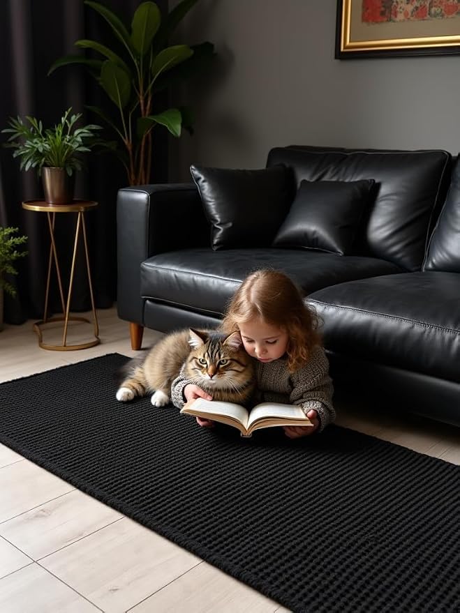 IM HOME Extra Large Waffle Bath Mat, Boho Bathroom Rugs Absorbent Non Slip, Ultra Soft Bathroom Mat, Machine Washable Knit Bath Rugs with Border for Bathroom, Bedroom, Kitchen, Shower, 6'x2', Black