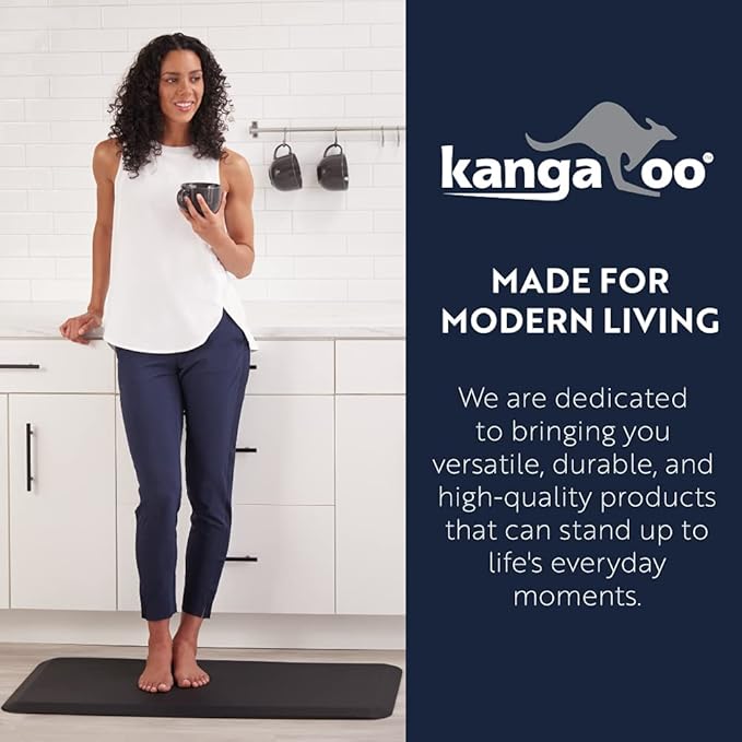 KANGAROO Anti Fatigue Mats for Kitchen Floor, 58x20, Reduce Foot, Knee, Back Pressure, 3/4 Inch Thick Cushioned Ergonomic Mat, Waterproof Comfort Rug for Under Sinks, Standing Desk, Store Floors, Grey