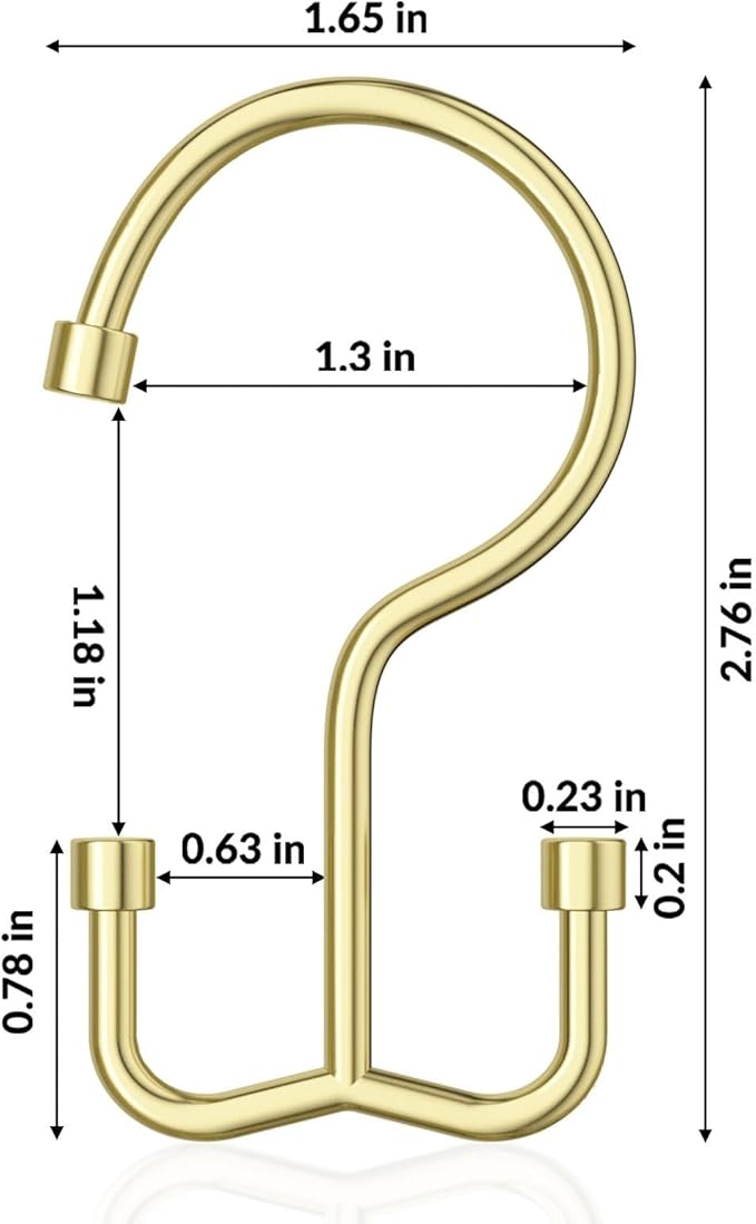 Goowin Shower Curtain Hooks, Shower Curtain Rings, Durable Gold Shower Curtain Hangers, Smooth Glide Double Hook Shower Curtain Hooks, Simple Shower Hooks for Shower Curtain, Gold, 24 Pack-Cylinders