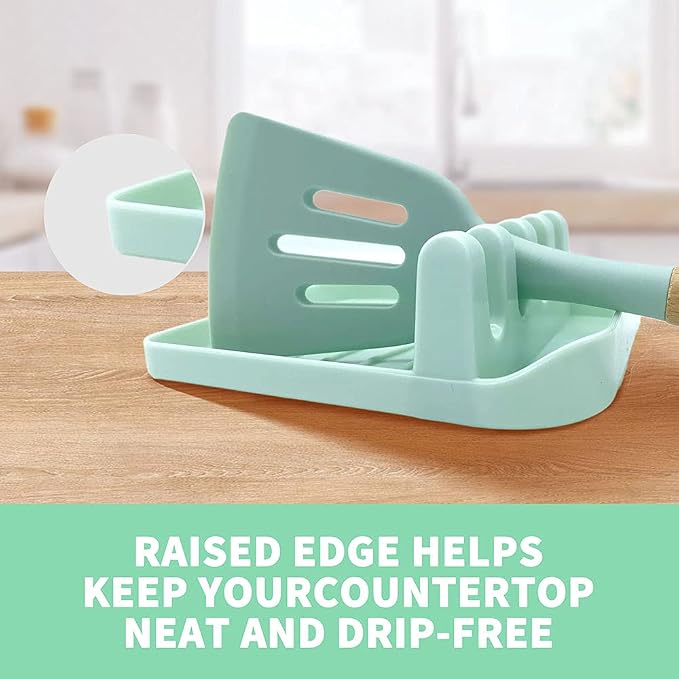 2 Pack Multiple Utensil Spoon Rest with Drip Pad Non-Slip Heat Resistant Kitchen and Grill Spoon Holder for Spatula, Ladle, Tongs, Kitchen Gadgets, and Cooking Accessories (Light Green)