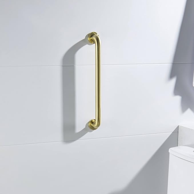 KIBI 18 Inch Bathroom Safety Grab Bar for Shower & Bathtub – Curved Wall Mounted Stainless Steel Shower Grab Bar, Anti-Slip Support Handle for Seniors & Elderly, Brushed Gold (KGB1018)