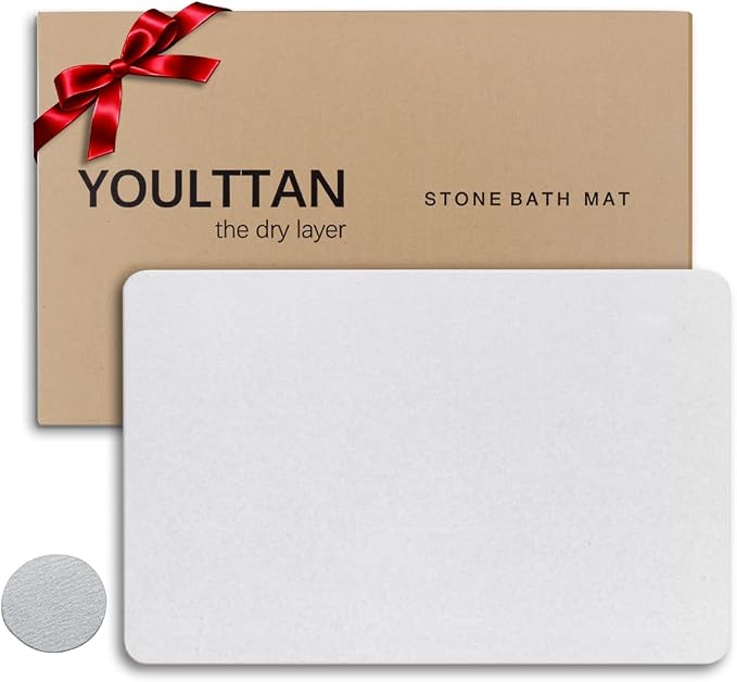 Stone Bath Mat 24"x16" - Diatomaceous Earth Shower Mat, Quick Dry, Anti-Slip, Modern Design with Bonus Non-Slip Pad - Perfect for Home Safety and Style,Light Gray