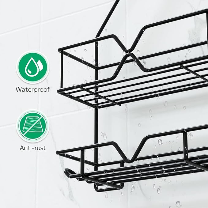 TreeLen Shower Organizer Hanging Shower Caddy over Shower Head Black Bathroom Hanger for Shampoo Razor Soap