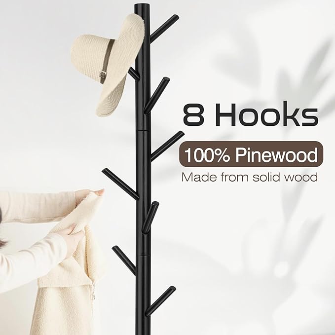 WANGMUXIA 2 PCS Coat Rack, Freestanding Coat Rack with 8 Hooks and 3 Adjustable Size Tree Coat Racks for Bedroom, Hallway, Entrance, Office, for Hats, Coats, Scarves, Handbags