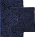 Bathroom Rugs Sets 2 Piece,Super Absorbent Chenille Bath Mats and U-Shaped Toilet Rug,Strong PVC Non Slip Backing,Microfiber Washable Dry Quickly Bath Mats for Bathroom(20"x32"+20"x20"U,Navy Blue)