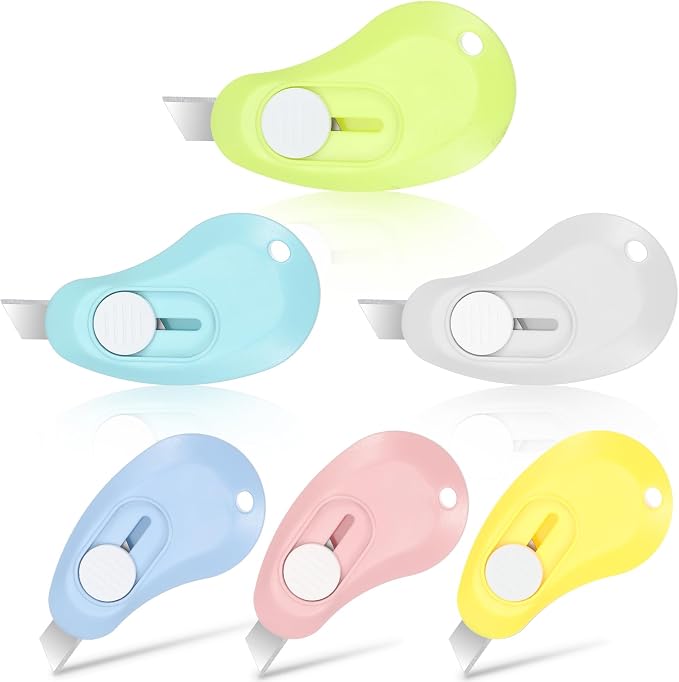 Cute Box Cutter Mini, Mabor 6Pcs Mini Utility Knife for Letter, Small Retractable Package Opener, Compact Box Opening Letter Opener Cutter for Home and Office Use