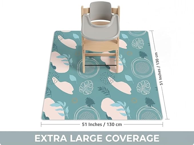 Splat Mat for Under High Chair/Arts/Crafts, WOMUMON Washable Spill Mat Waterproof Anti-Slip Floor Protector Splash Mat, Messy Mat and Table Cloth