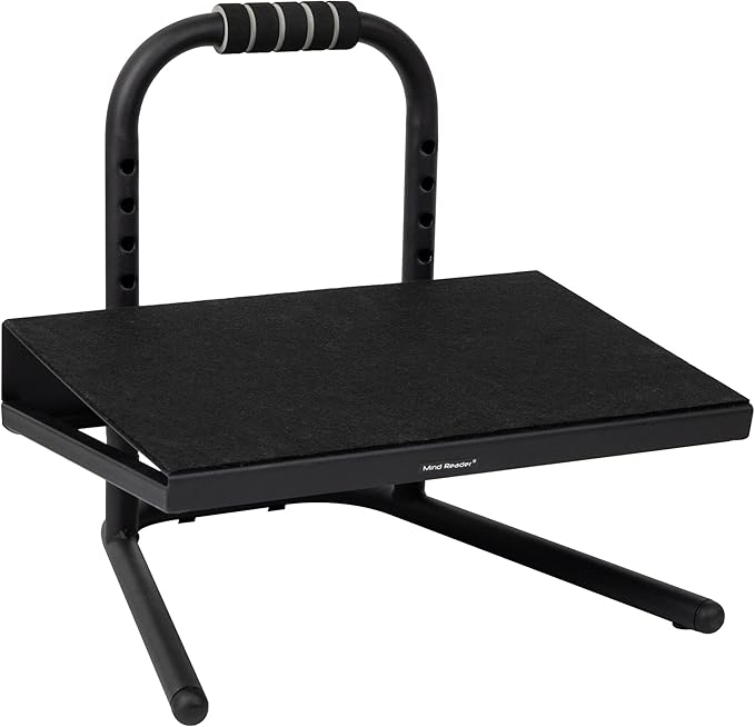 Mind Reader Foot Rest, Under Desk at Work, Ergonomic, Height Adjustable, Office, Metal, Black