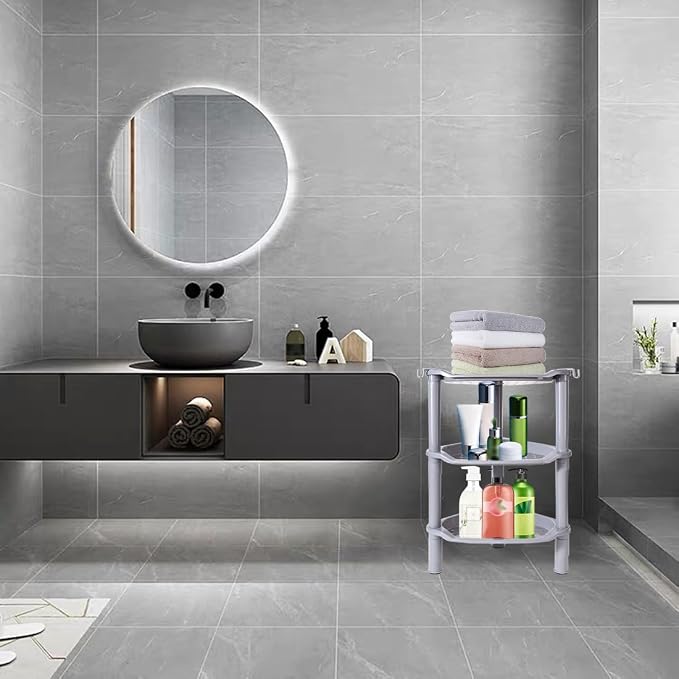 3 Tier Shower Caddy Corner,Plastic Shower Shelf Organizer for Inside Bathroom, Bathtub, Shower Pan, 13.5 x 10 x 26 Inches,Grey(Round Slot Grey 3 Tier)