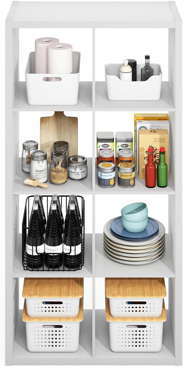Furinno HERMITE Kitchen Island, 8-Cube Coffee Bar, Extra Thick Kitchen Storage, Bakers Rack, for Pantry Organizers and Storage, Kitchen Organization, White