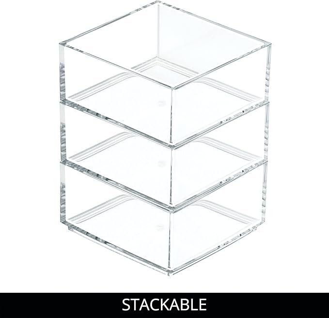 iDesign Clarity Plastic Drawer Organizer, Storage Container for Kitchen Gadgets, Corks, Sticky-Notes, Clips in Pantry, Cabinets, Countertops, 4" x 4" x 2" - Clear,X-Small