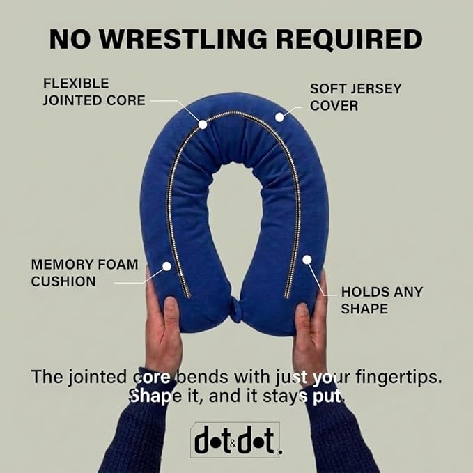 Dot&Dot Twist Memory Foam Travel Pillow for Airplanes - Travel Neck Pillow for Sleeping - Airplane Pillow for Neck Support - Adjustable, Bendable Neck Roll Pillow (Sapphire, One Size)