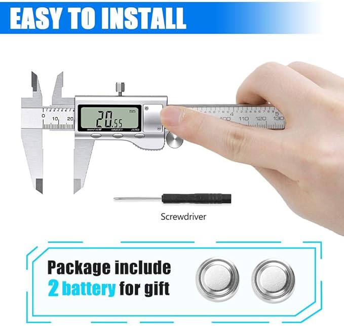 Digital Caliper Measuring Tool, Stainless Steel Vernier Caliper Digital Micrometer with Large LCD Screen, Easy Switch from Inch Metric Fraction, 6 Inch Caliper Tool for DIY/Household