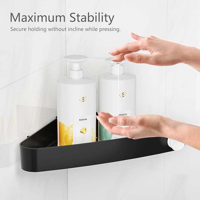 Sotfamily Plastic Shower Caddy Corner (for 90° Only), 4 Pack Adhesive Corner Shower Shelves for Smooth Wall Bathroom Organizers and Storage, Black