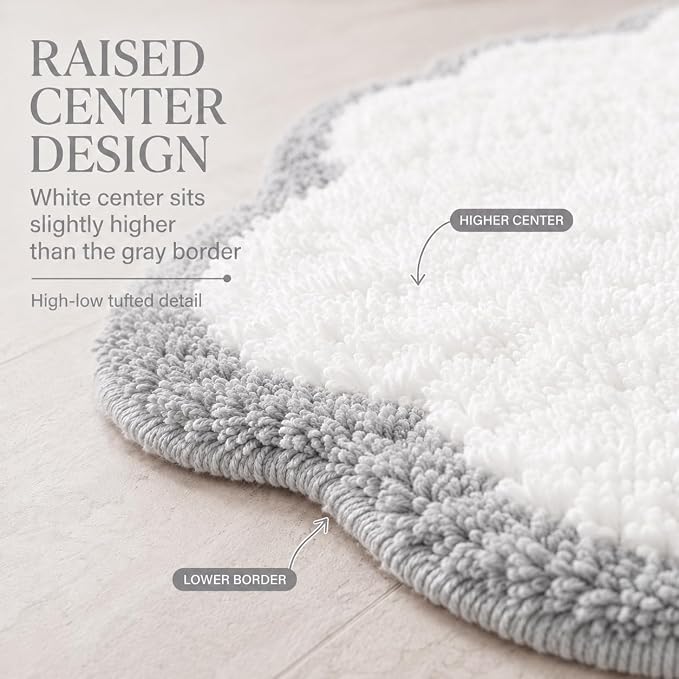 Scalloped Grey Bath Rug, Cute Bathroom Rug, Soft Absorbent Quick Dry Bath Mat, TPR Non Slip Backing, Microfiber Mat for Shower Tub Sink Vanity 20" x 31.5"