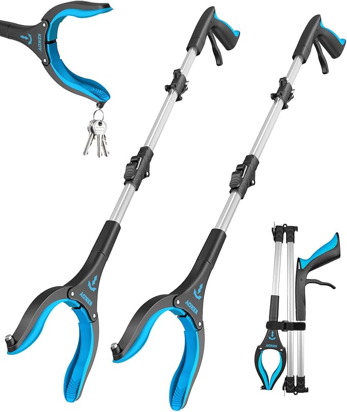 Kekoy 36 Inch Grabber Reacher Tool for Seniors 2 Pack, Foldable Reacher Grabbers Pickup Stick with Anti-Slip 360° Rotating Jaw, 4" Wide Extended Claw with Magnet for Disabled, After Surgery Recovery
