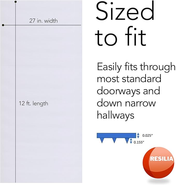 RESILIA Low-Pile Carpet Runner - Non Slip Carpet & Rug Protection, Washable Clear Vinyl Floor Runners, 27 Inches Wide x 12 Feet Long, Made in The USA