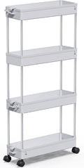 SPACEKEEPER Slim Rolling Storage Cart 4 Tier Bathroom Organizer Mobile Shelving Unit Storage Rolling Utility Cart Tower Rack for Kitchen Bathroom Laundry Narrow Places, Gray
