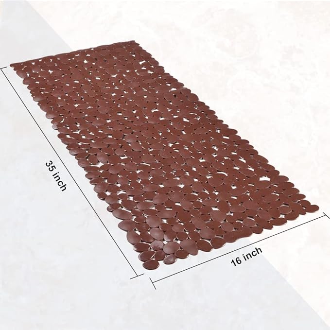 SONGZIMING Bathtub Mat Non Slip Pebble Bath Shower Mat with Drain Holes, Suction Cups Mat for Tub (16" W x 35" L,Brown)