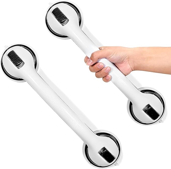 Grab Bars for Bathtubs and Showers, Zynuhmo 2 Pack 16 Inch Strong Suction Safety Bathroom Grab Bars for Shower Chair, Handicap Injury Elderly Senior Pregnant Assist Support Shower Handle(White/Black)