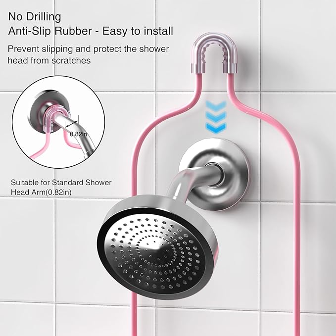 DAOYA Hanging Shower Caddy Over Shower Head, Anti-Swing Shower Organizer For Inside Shower With 2 Soap Holders, Multi Hooks, Rustproof Bathroom Accessories, Pink