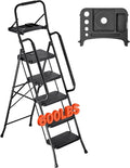 VEVOR 5 Step Ladder, Folding Step Stool with Wide Anti-Slip Pedal, Tool Tray, Dual Side Handrails, Portable Steel Ladder, Multi-Use for Kitchen, Home, Household and Office, Black
