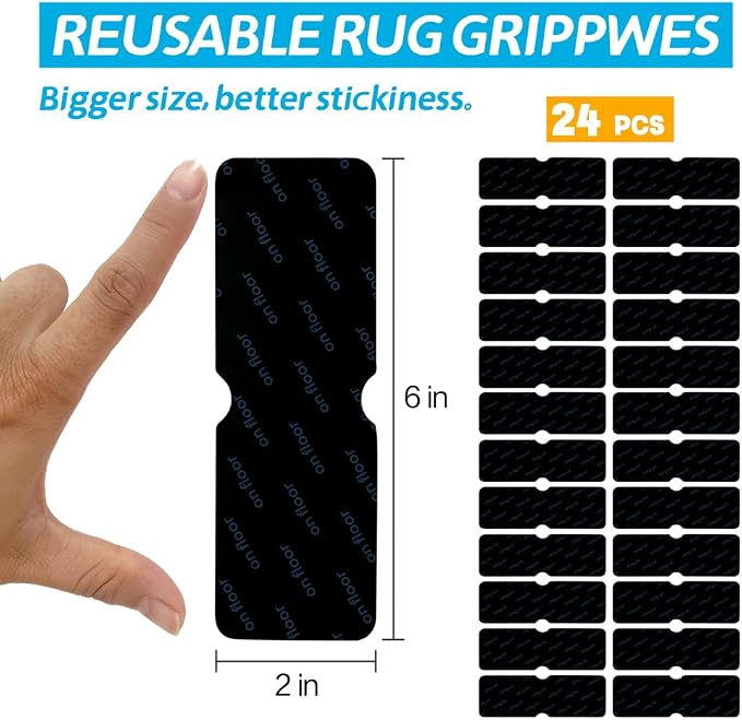Rug Gripper for Hardwood Floors: 24 PCS No Damage Rug Tape - Anti Slip Rug Grips for Area Rugs – Secure Carpet Tape for Wood Floors, Safe & Strong Hold