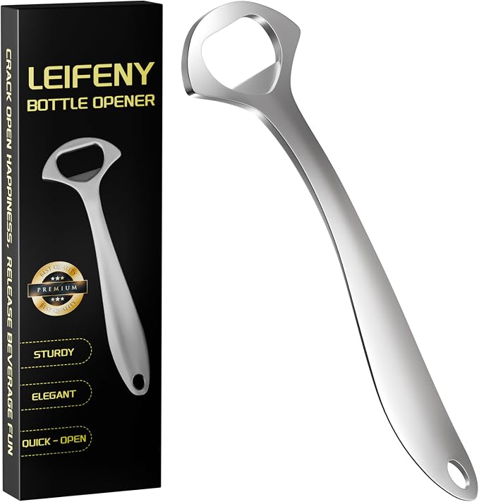 LEIFENY Beer Bottle Opener for Home and Bar Bartender, Easy Pop Cap, Heavy-duty, Zinc Alloy Metal with Smooth Surface, Comfortable Grip, Gift Packaging Included