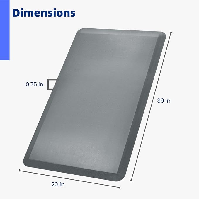 Art3d 3/4" Thick Kitchen Mats for Floor, Waterproof 20" X 39" Cushioned Comfort Mat, Long Anti Fatigue Mats for Kitchen, Ergonomic Standing Office Desk, Home and Garage, Grey