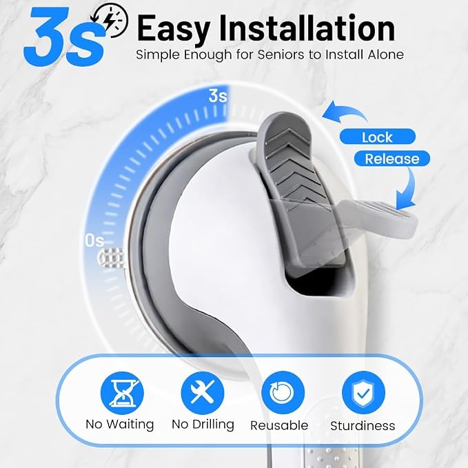 2 Pack Grab Bars for Shower Handle, Elderly Assistance Products, Seniors Removable Bar Safety, Suction Cup Handles for Bathtubs and Showers/Bathroom/Walls, Heavy Duty Handrails Grip 500lbs,No Drilling