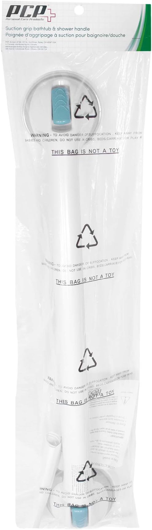 PCP Suction Grip Bathtub and Shower Safety Handle, White, 24 Inch