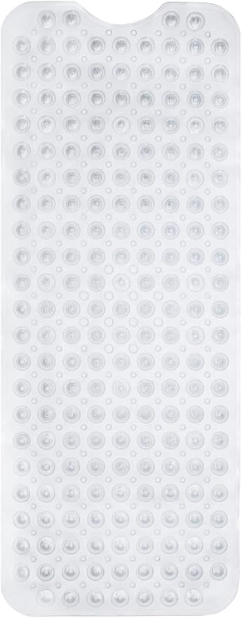 ENKOSI Bath Mat – 40 x 16 Inch Extra Long Non Slip Bathtub Mat – Anti Slip Clear Shower Mat with Suction Cups and Drain Holes – Bathroom Mat for Bath Tub and Smooth Shower Floors (40x16 Clear)