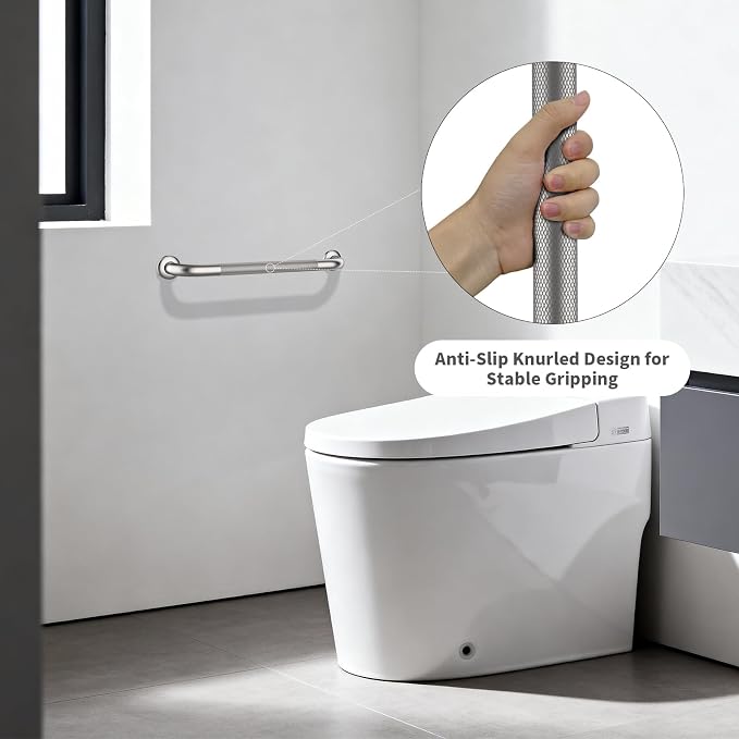 Shower Grab Bar 16 Inch, iHansee Brushed Nickel Bathroom Grab Bar w/Anti-Slip Knurled Grip, Stainless Steel Bath Safety Bars Support Handrail for Senior Elderly, Toilet Bathtub Balance Handle for Wall