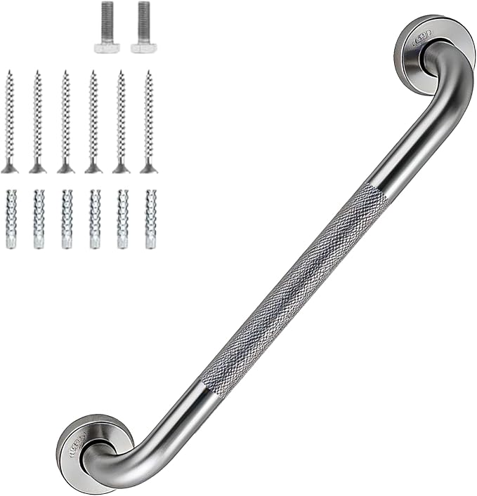 16 Inch Shower Grab Bar 1.25" Dia， Brushed Nickel Anti Slip Bathroom Grab Bar, 304 Stainless Steel Knurled Handicap Grab Bars, Safety Support Handrail， Bath Shower Handle for Elderly Injury Senior