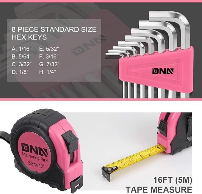 DNA MOTORING 39-Piece Portable Car Emergency Tool Kit, Home Repair Tool Kit, With Storage Box, Suitable For Home Diy, Car Repair, and Roadside Emergencies, Pink,TOOLS-00009