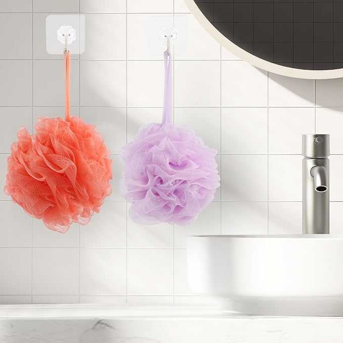Fu Store Loofah Sponge Shower Loofahs 70g Bath Sponges Mesh Balls 4 Colors for Body Scrubber Exfoliator Wash Back Scrubber Bathroom Men Women - 4 Pack Scrubbers Cleaning Bathing Accessories