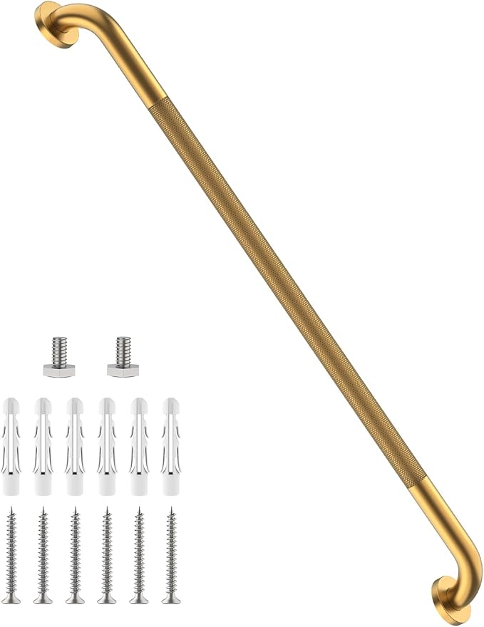 40 Inch Anti Slip Shower Grab Bar, Munzong Long Bathroom Grab Bar for Showers, Gold Knurled Handicap Balance Bar,Safety Hand Rail Support Elderly Senior Assist Bath Handle